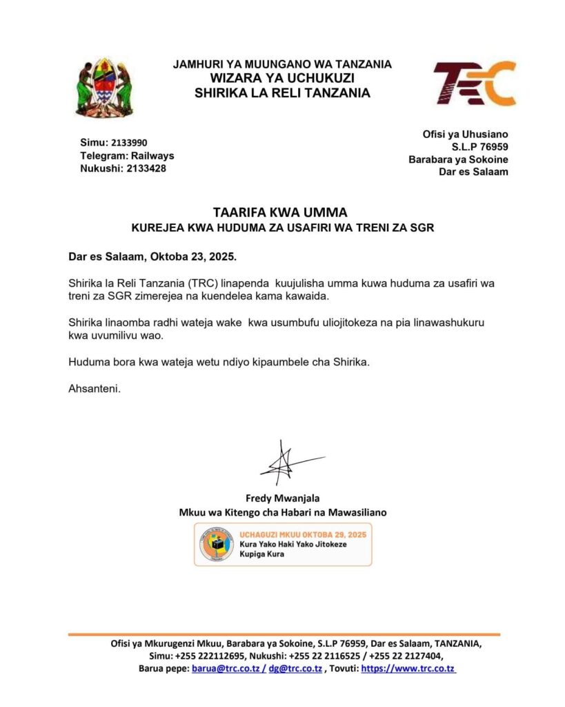 Huduma reli ya SGR zarejea