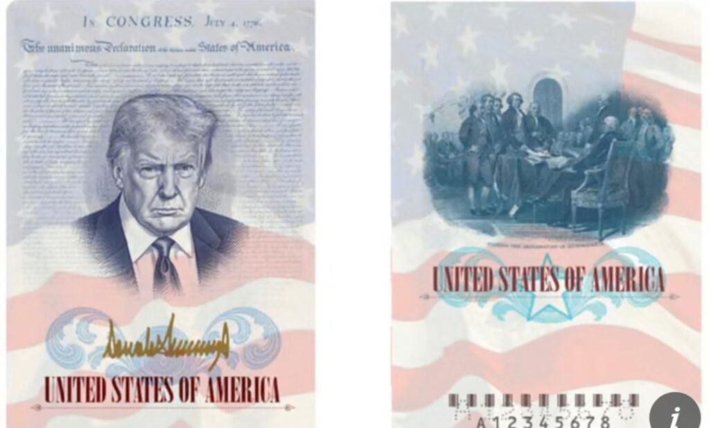 PICHA YA RAIS TRUMP KUONEKANA KWENYE PASI MAALUM YA KUSAFIRIA YA MAREKANI